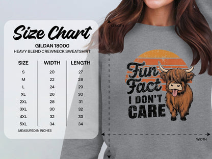 Physical Item Fun Fact I Don't Care Highland Cow T-Shirt or Sweatshirt, Funny Cow Graphic Tee, Cute Animal Shirt