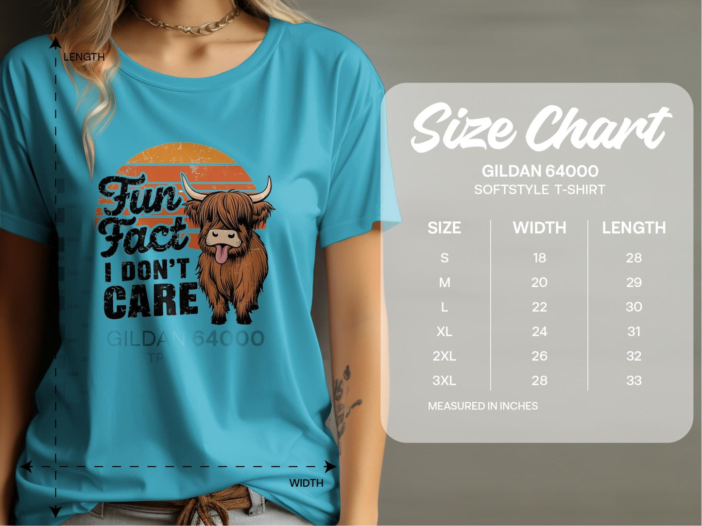 Physical Item Fun Fact I Don't Care Highland Cow T-Shirt or Sweatshirt, Funny Cow Graphic Tee, Cute Animal Shirt