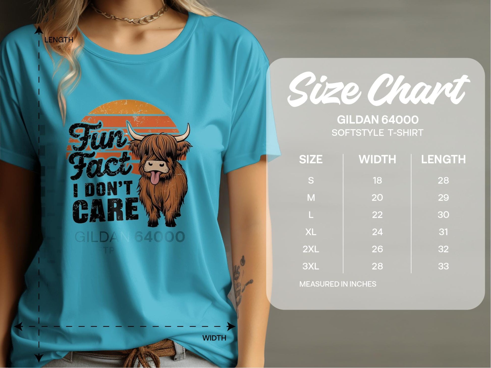 Physical Item Fun Fact I Don't Care Highland Cow T-Shirt or Sweatshirt, Funny Cow Graphic Tee, Cute Animal Shirt