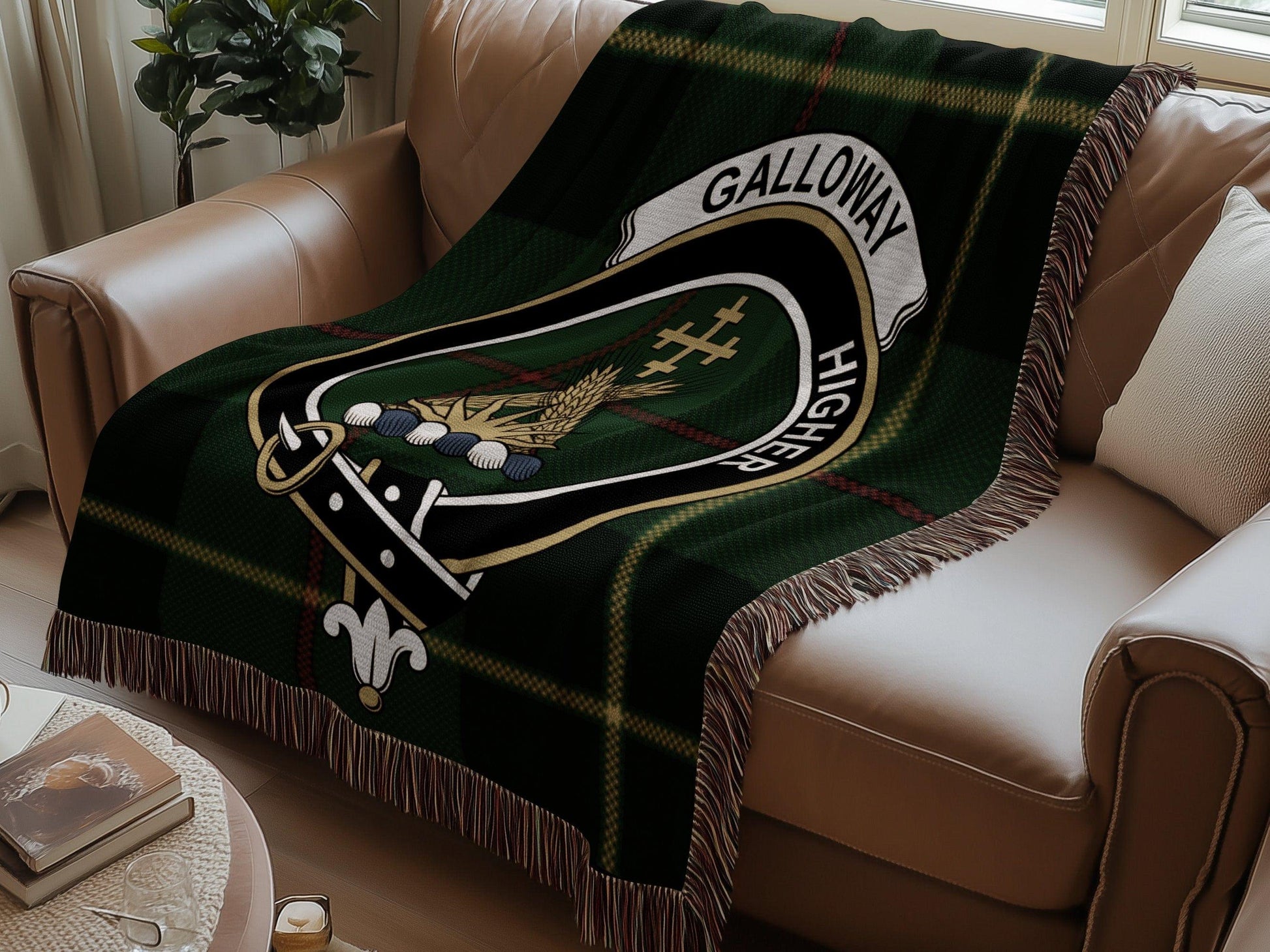 Physical Item Galloway Clan Crest Tartan Scottish Highland Woven Blanket