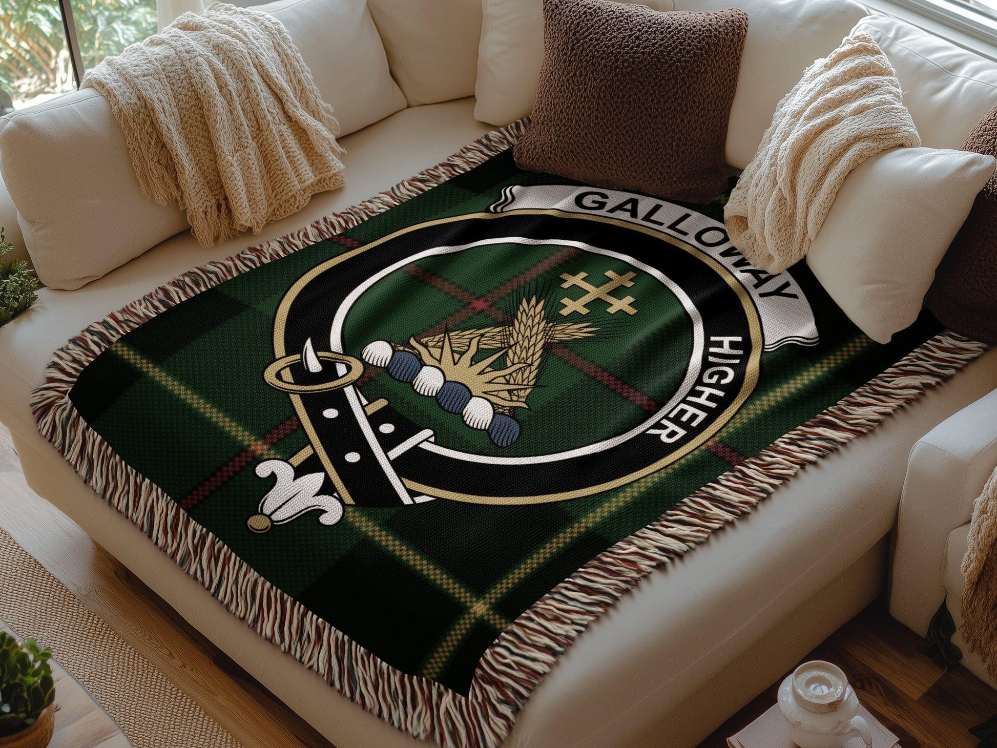 Physical Item Galloway Clan Crest Tartan Scottish Highland Woven Blanket