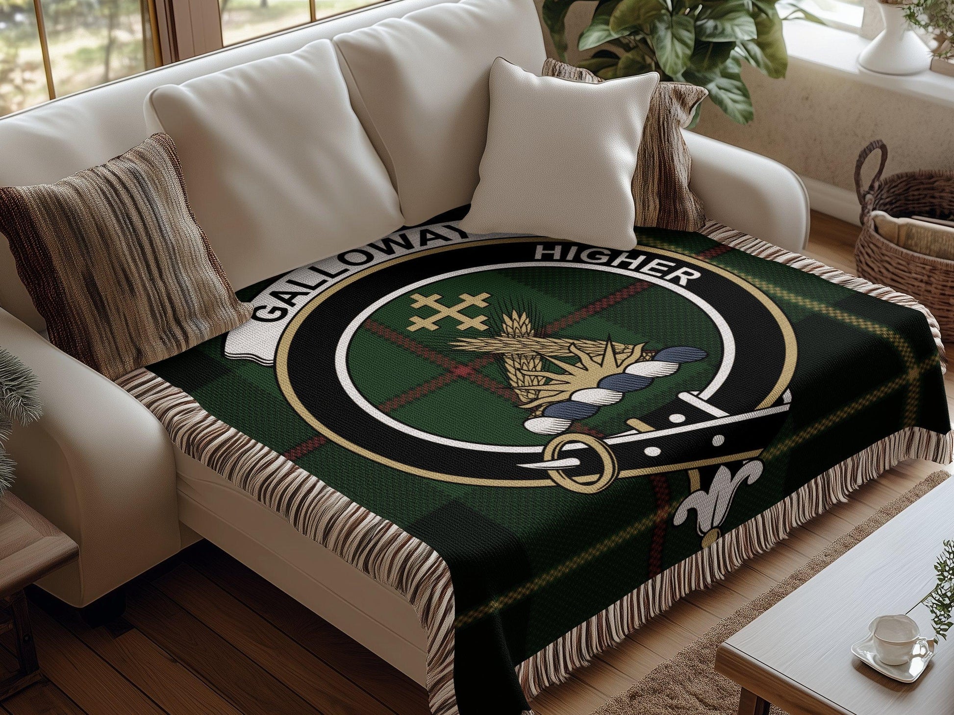 Physical Item Galloway Clan Crest Tartan Scottish Highland Woven Blanket
