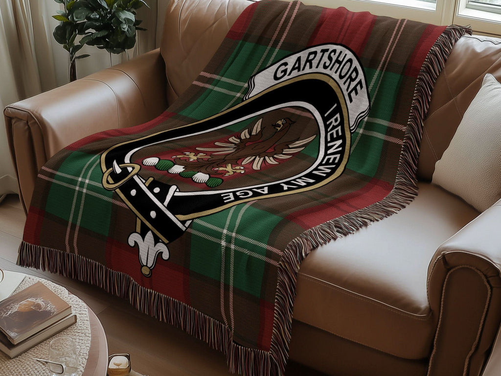 Gartshore Clan Crest Tartan Scottish Woven Blanket - Celtic Ancestry Gifts