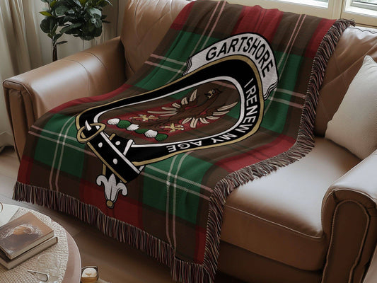 Gartshore Clan Crest Tartan Scottish Woven Blanket - Celtic Ancestry Gifts