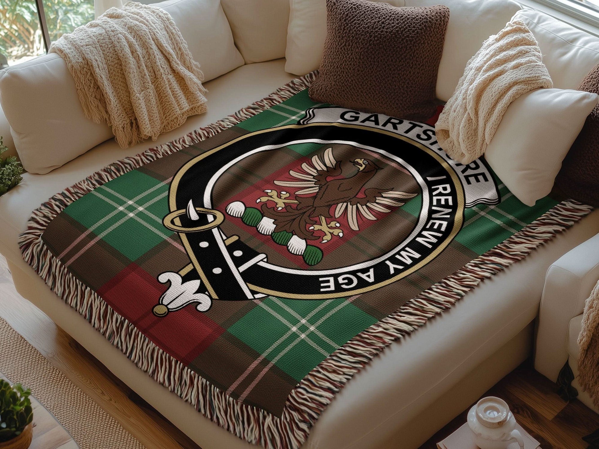 Gartshore Clan Crest Tartan Scottish Woven Blanket - Celtic Ancestry Gifts