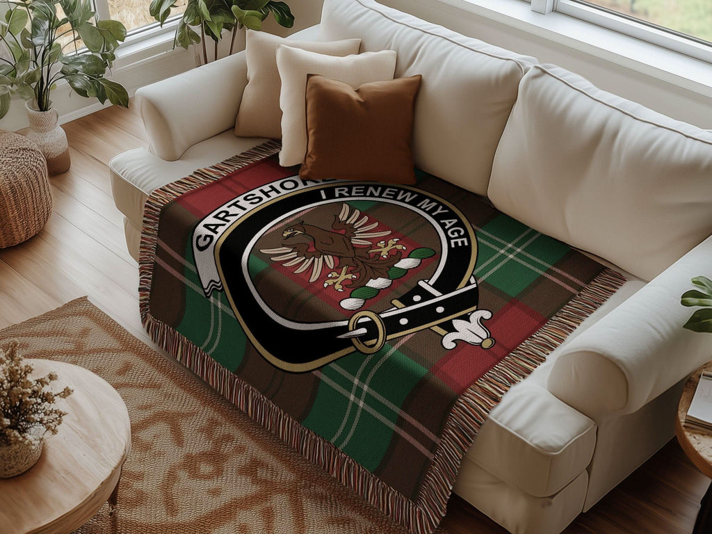 Gartshore Clan Crest Tartan Scottish Woven Blanket - Celtic Ancestry Gifts