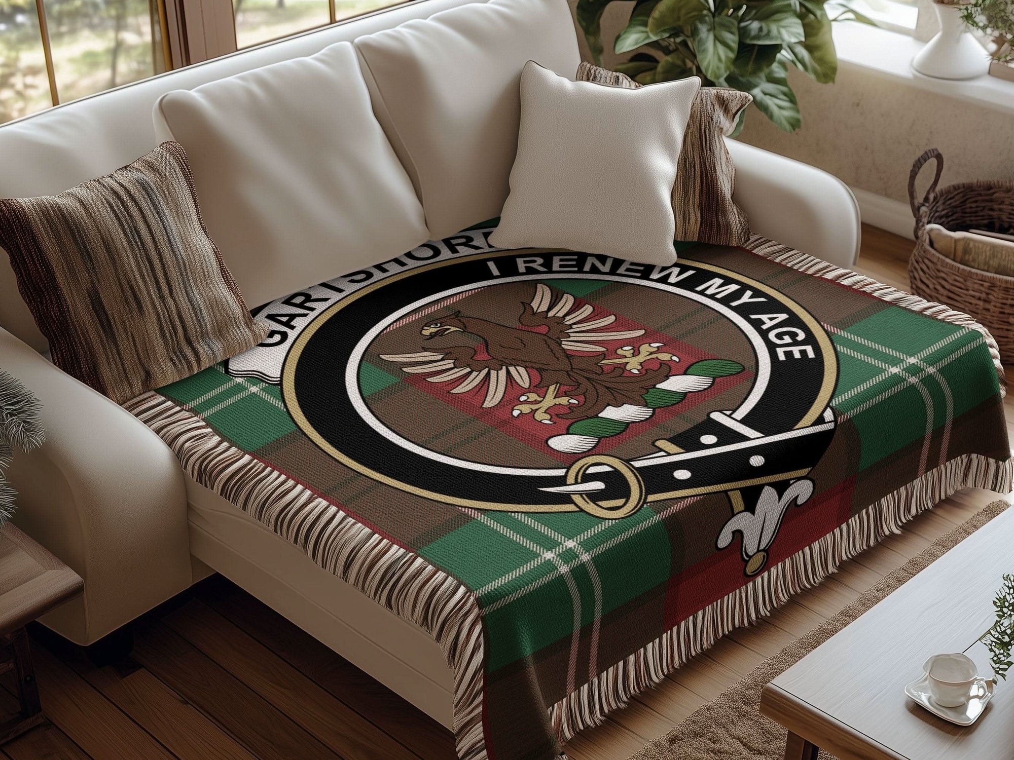 Gartshore Clan Crest Tartan Scottish Woven Blanket - Celtic Ancestry Gifts