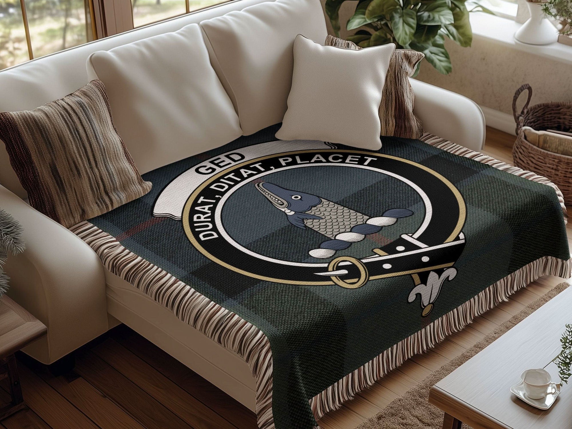 Ged Clan Crest Tartan Scottish Woven Blanket - Celtic Ancestry Gifts