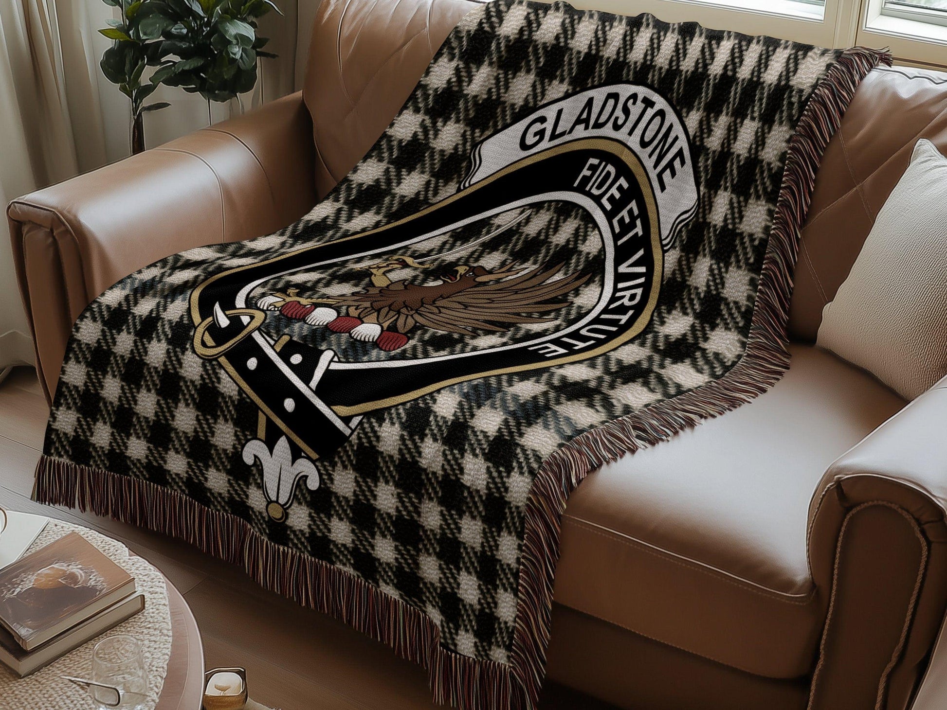 Physical Item Gladstone Clan Crest Tartan Scottish Woven Blanket