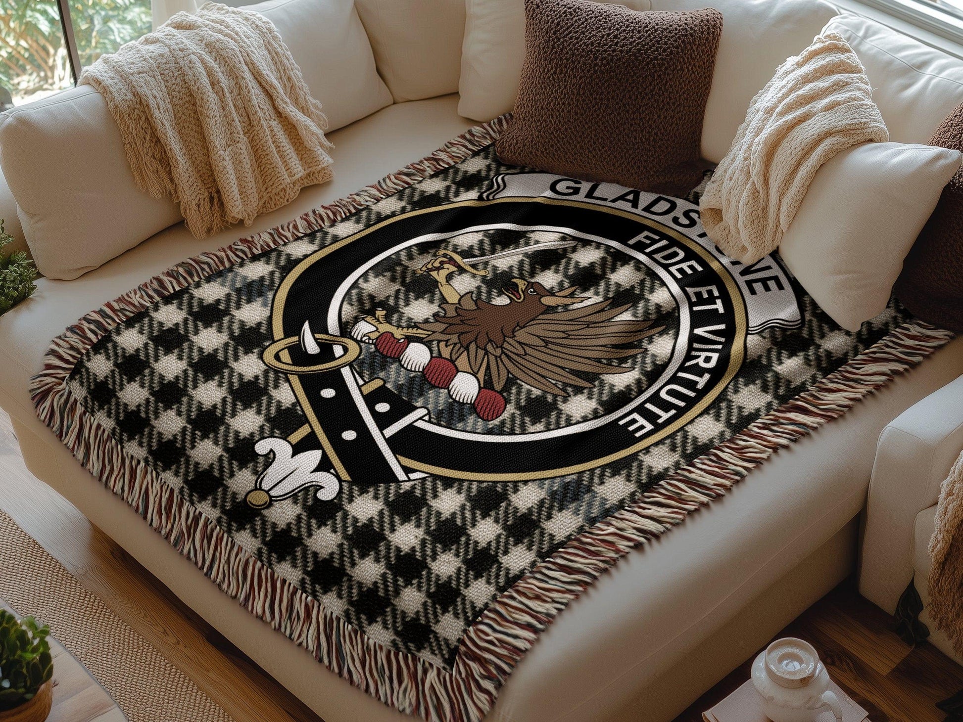 Physical Item Gladstone Clan Crest Tartan Scottish Woven Blanket