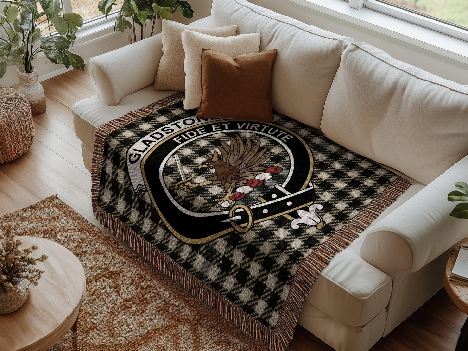 Physical Item Gladstone Clan Crest Tartan Scottish Woven Blanket