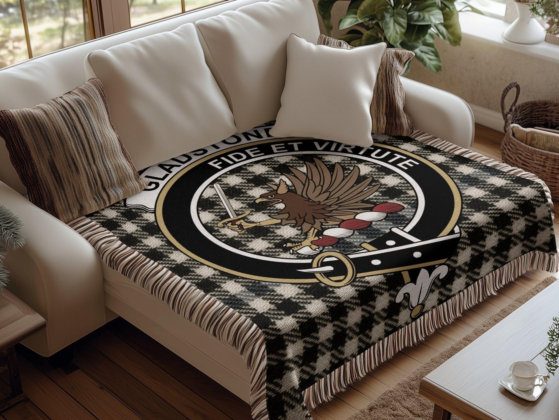 Physical Item Gladstone Clan Crest Tartan Scottish Woven Blanket