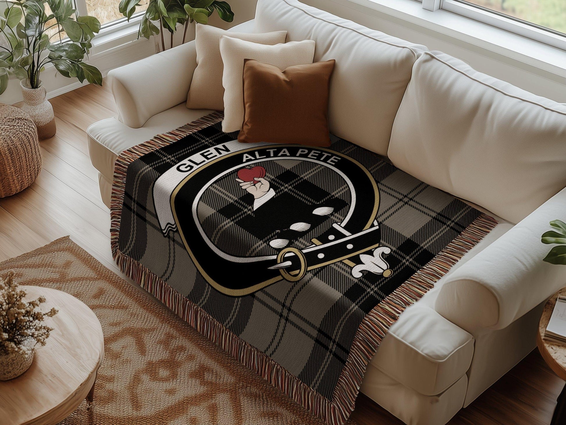 Physical Item Glen Clan Crest Tartan Scottish Woven Blanket