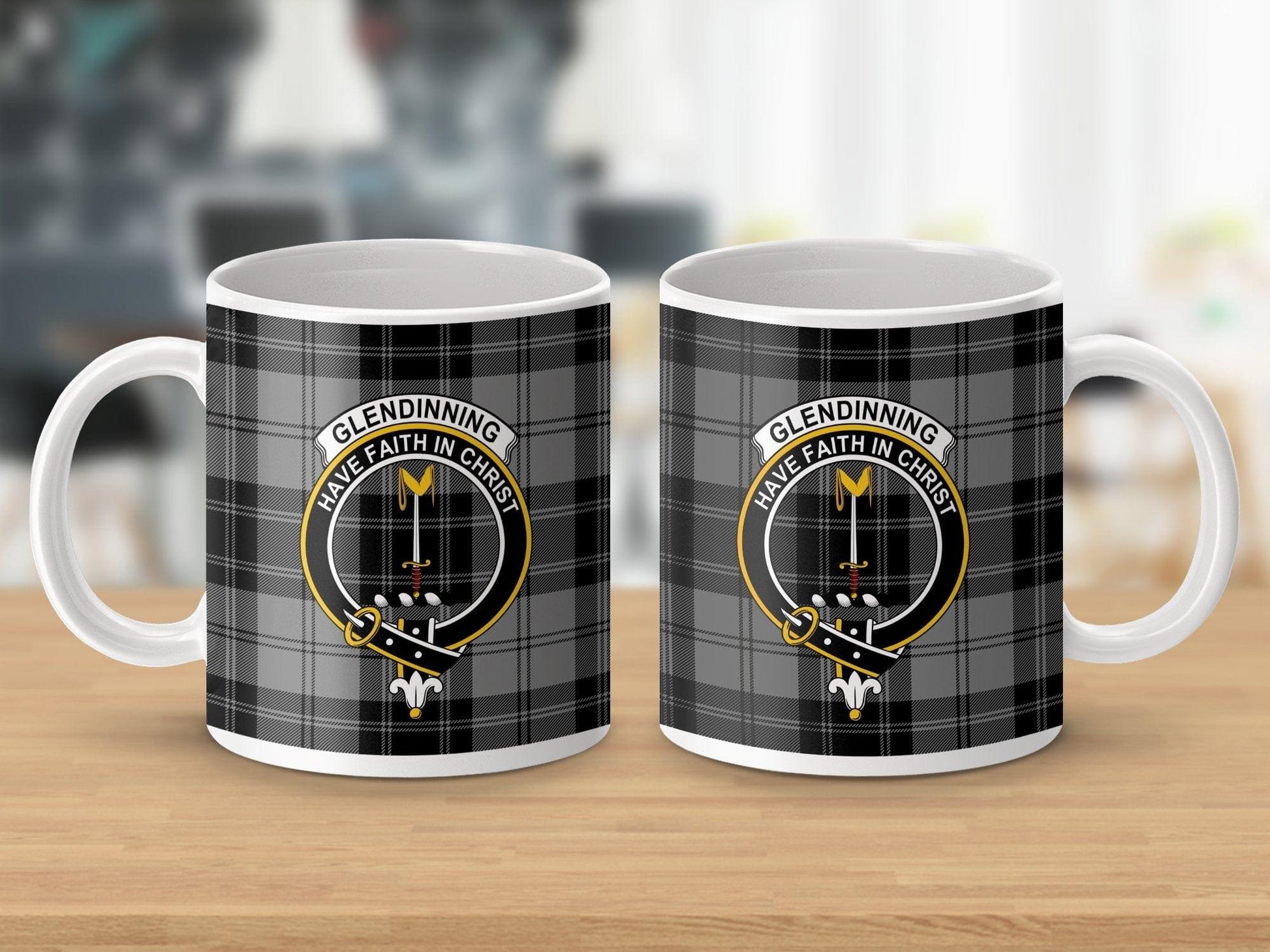 Physical Item Glendinning Clan Crest Tartan Scottish Mug