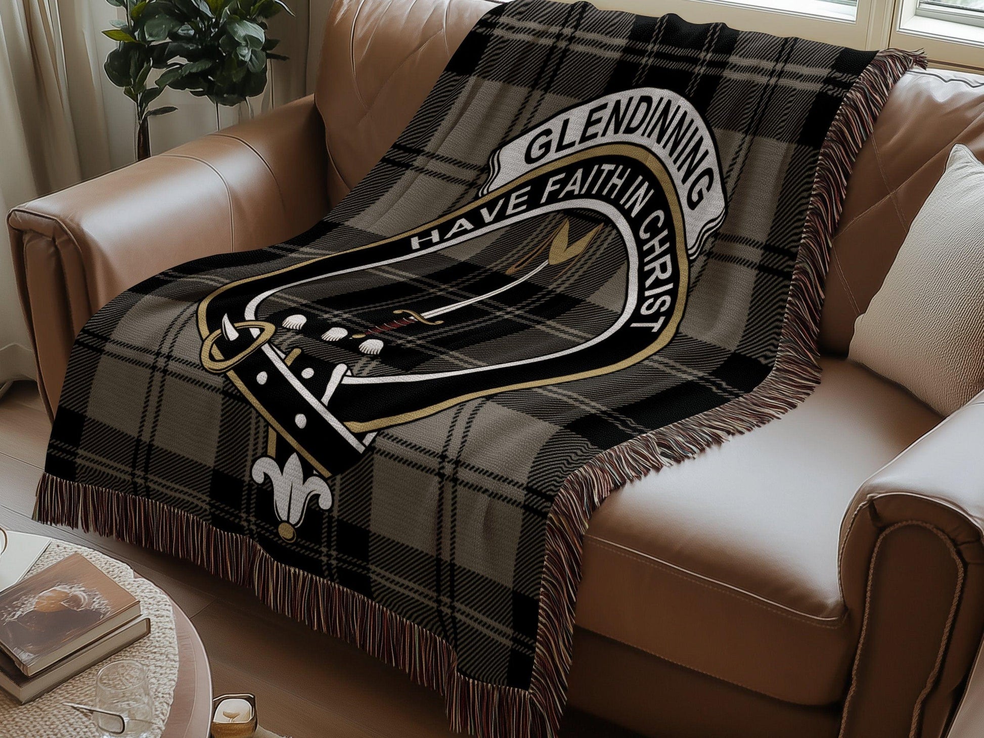 Physical Item Glendinning Clan Crest Tartan Scottish Woven Blanket