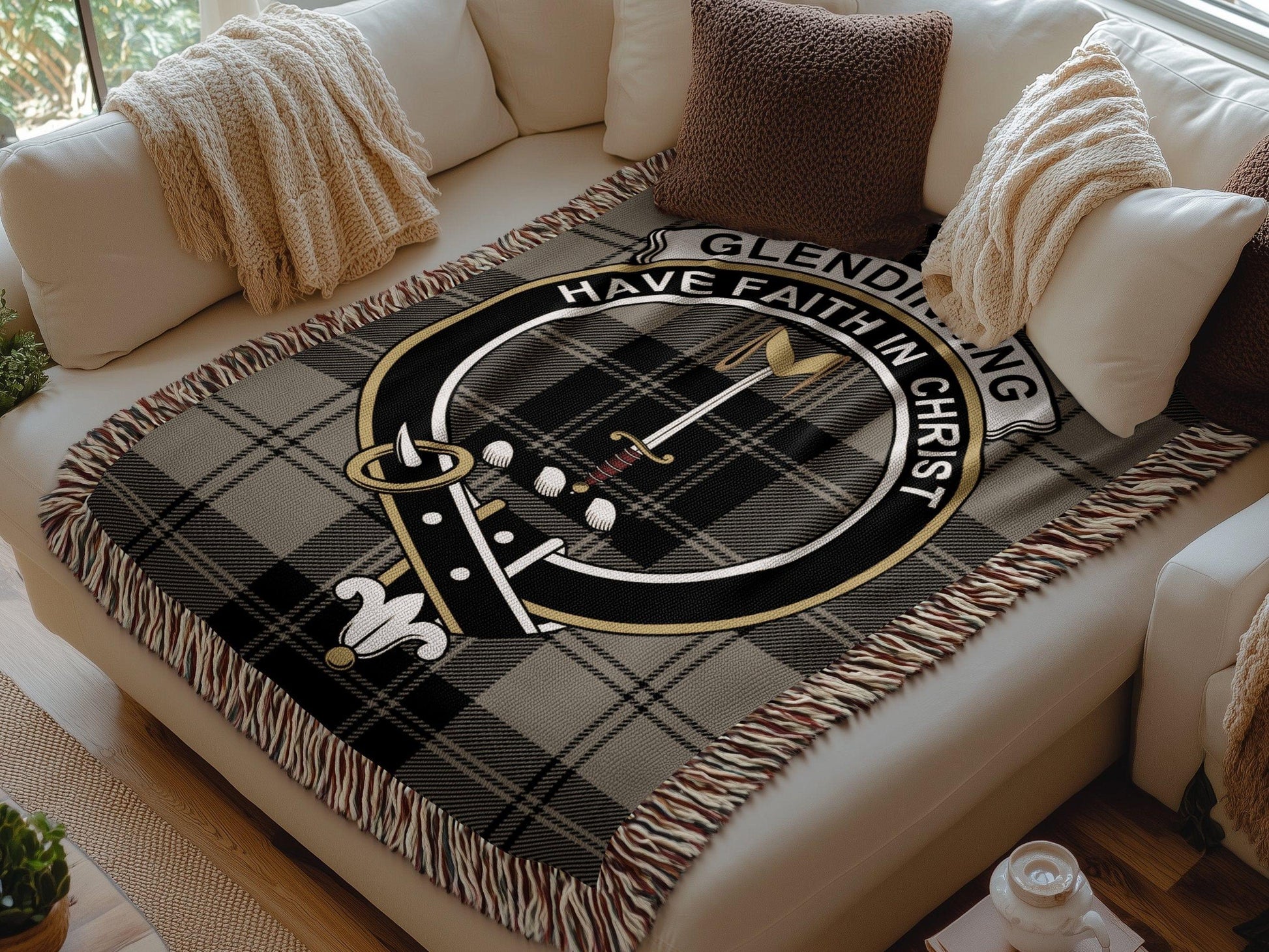 Physical Item Glendinning Clan Crest Tartan Scottish Woven Blanket