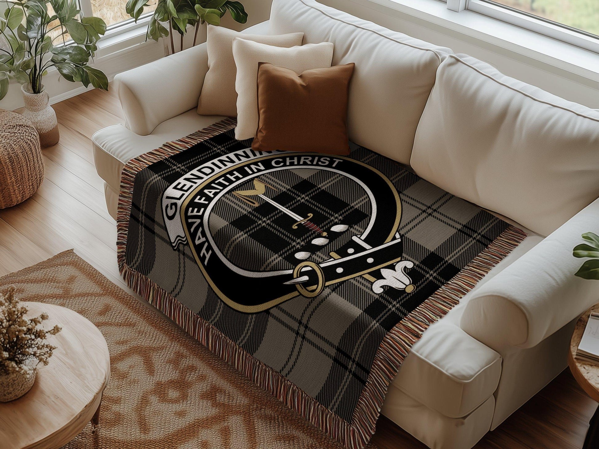 Physical Item Glendinning Clan Crest Tartan Scottish Woven Blanket