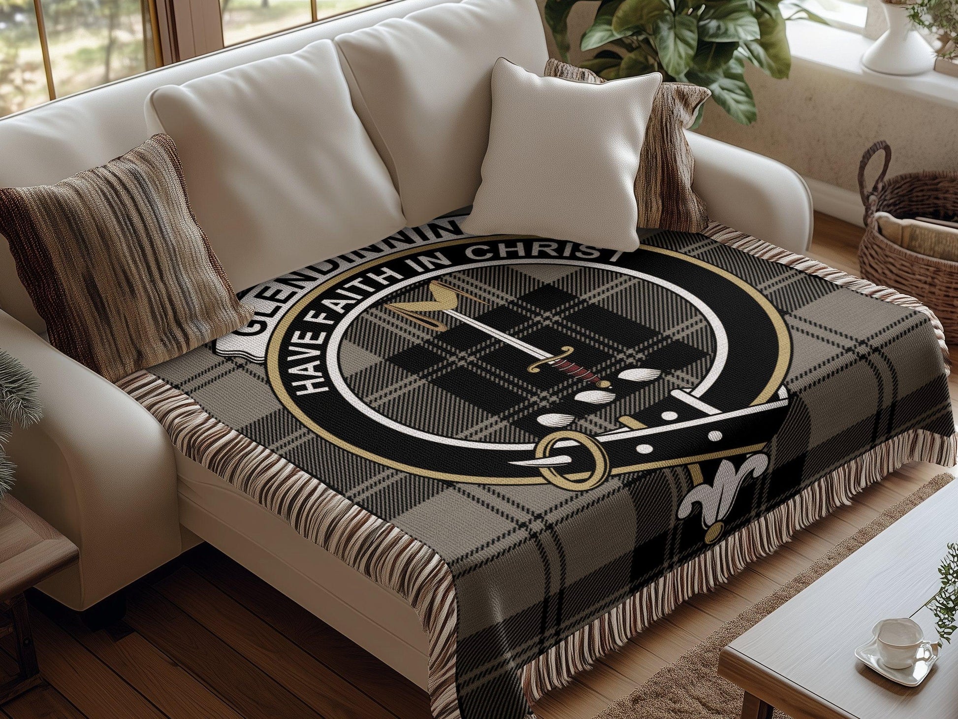 Physical Item Glendinning Clan Crest Tartan Scottish Woven Blanket