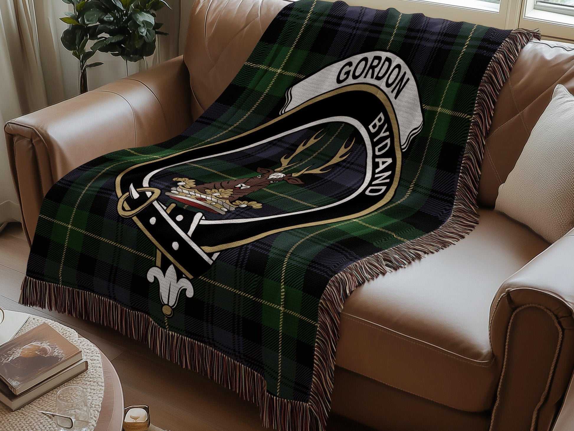 Physical Item Gordon Clan Crest Tartan Scottish Woven Blanket