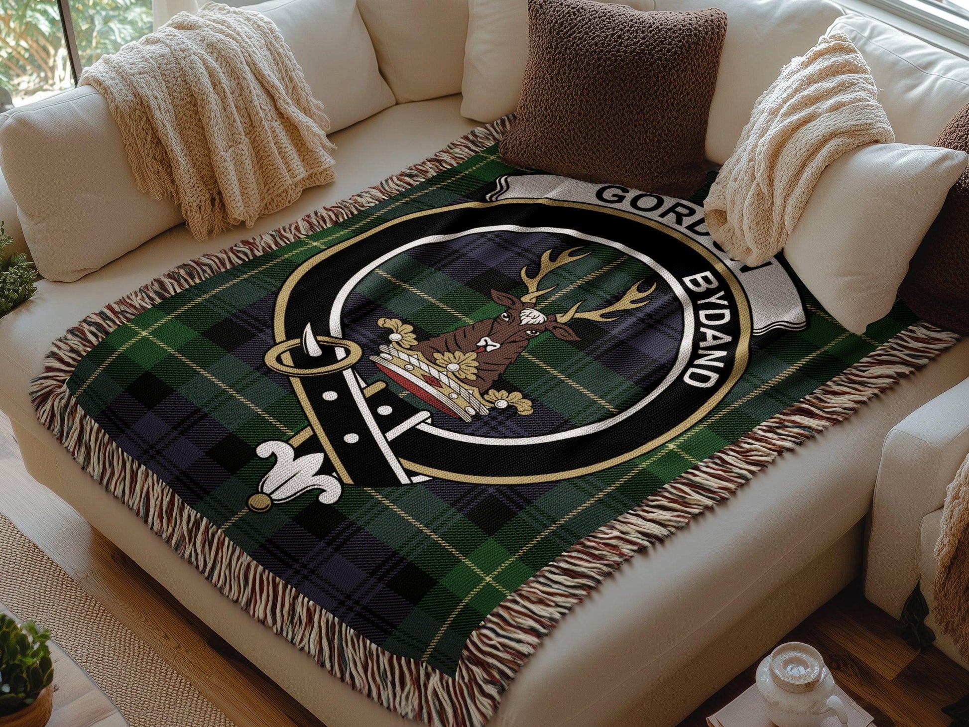 Physical Item Gordon Clan Crest Tartan Scottish Woven Blanket