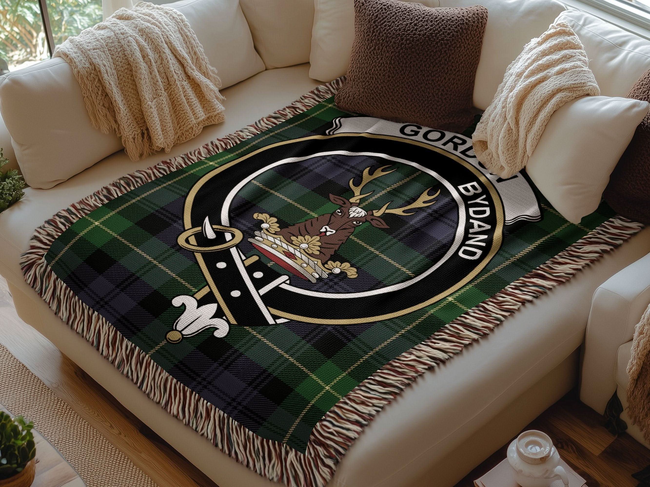 Gordon Clan Crest Tartan Scottish Woven Blanket - Celtic Ancestry Gifts