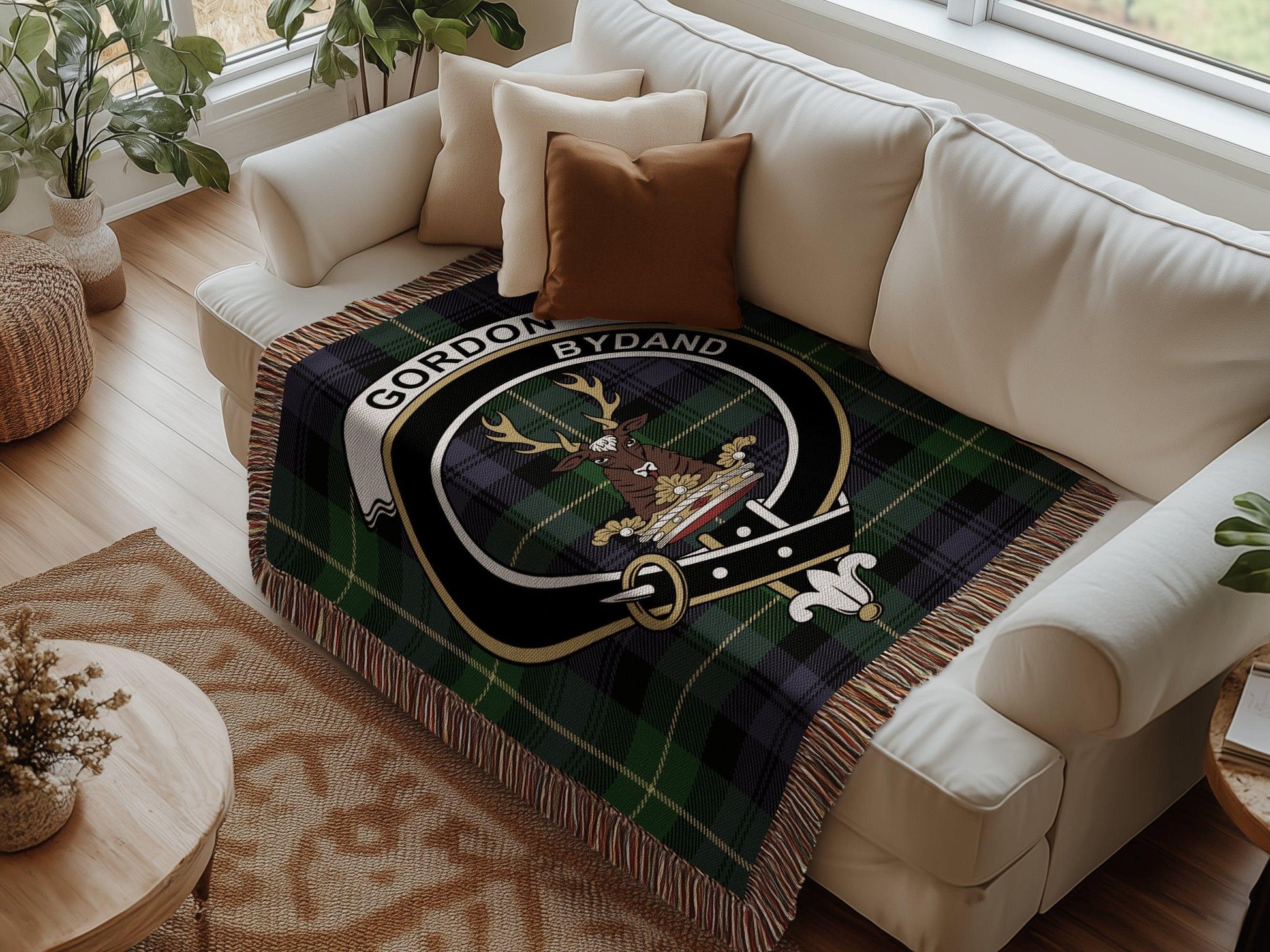 Physical Item Gordon Clan Crest Tartan Scottish Woven Blanket