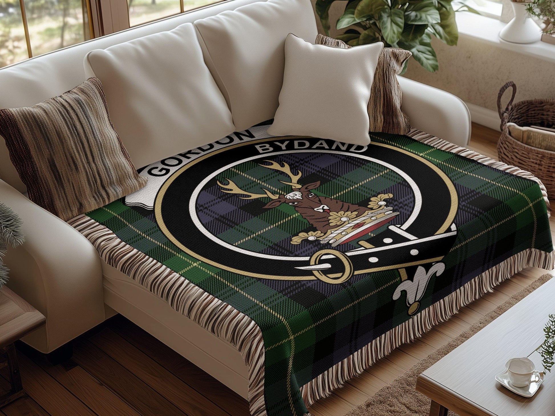 Physical Item Gordon Clan Crest Tartan Scottish Woven Blanket