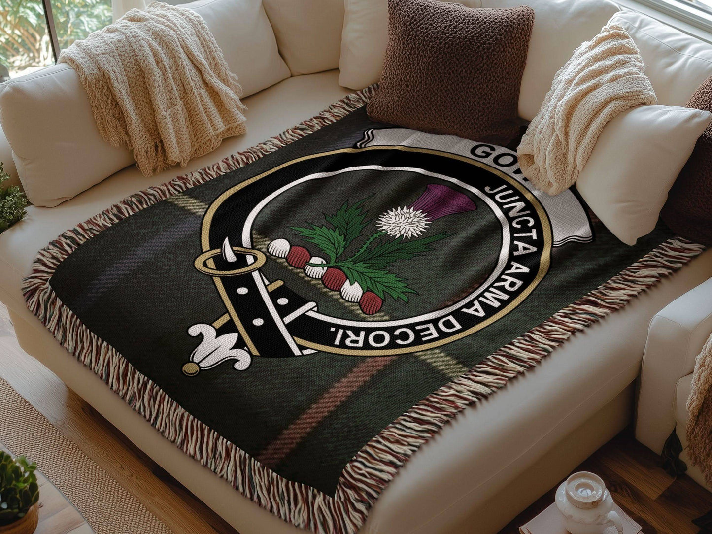 Gow Clan Crest Tartan Scottish Heritage Woven Blanket - Celtic Ancestry Gifts