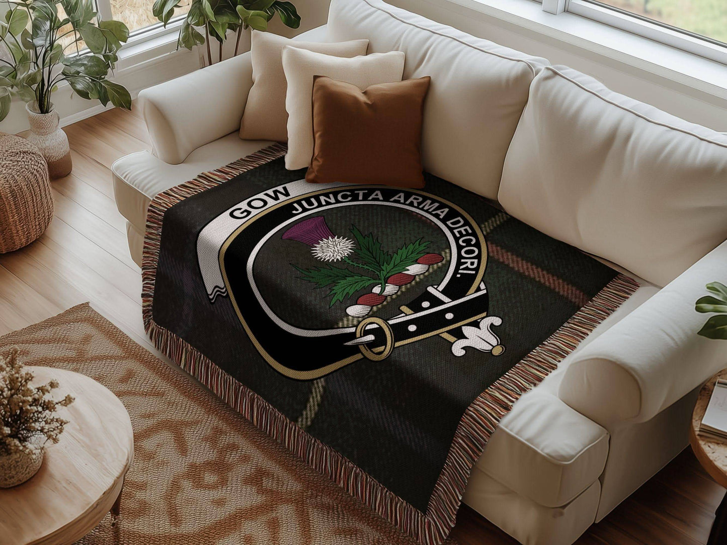 Gow Clan Crest Tartan Scottish Heritage Woven Blanket - Celtic Ancestry Gifts
