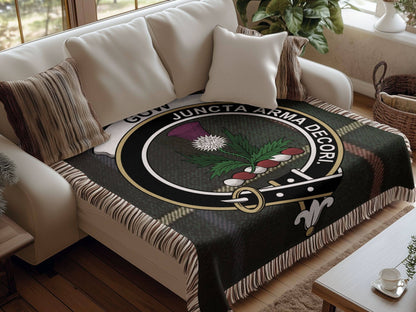 Gow Clan Crest Tartan Scottish Heritage Woven Blanket - Celtic Ancestry Gifts