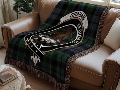 Graham Clan Crest Tartan Scottish Woven Blanket - Celtic Ancestry Gifts