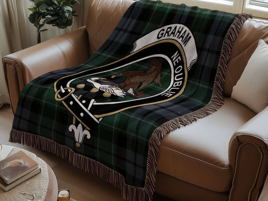 Graham Clan Crest Tartan Scottish Woven Blanket - Celtic Ancestry Gifts