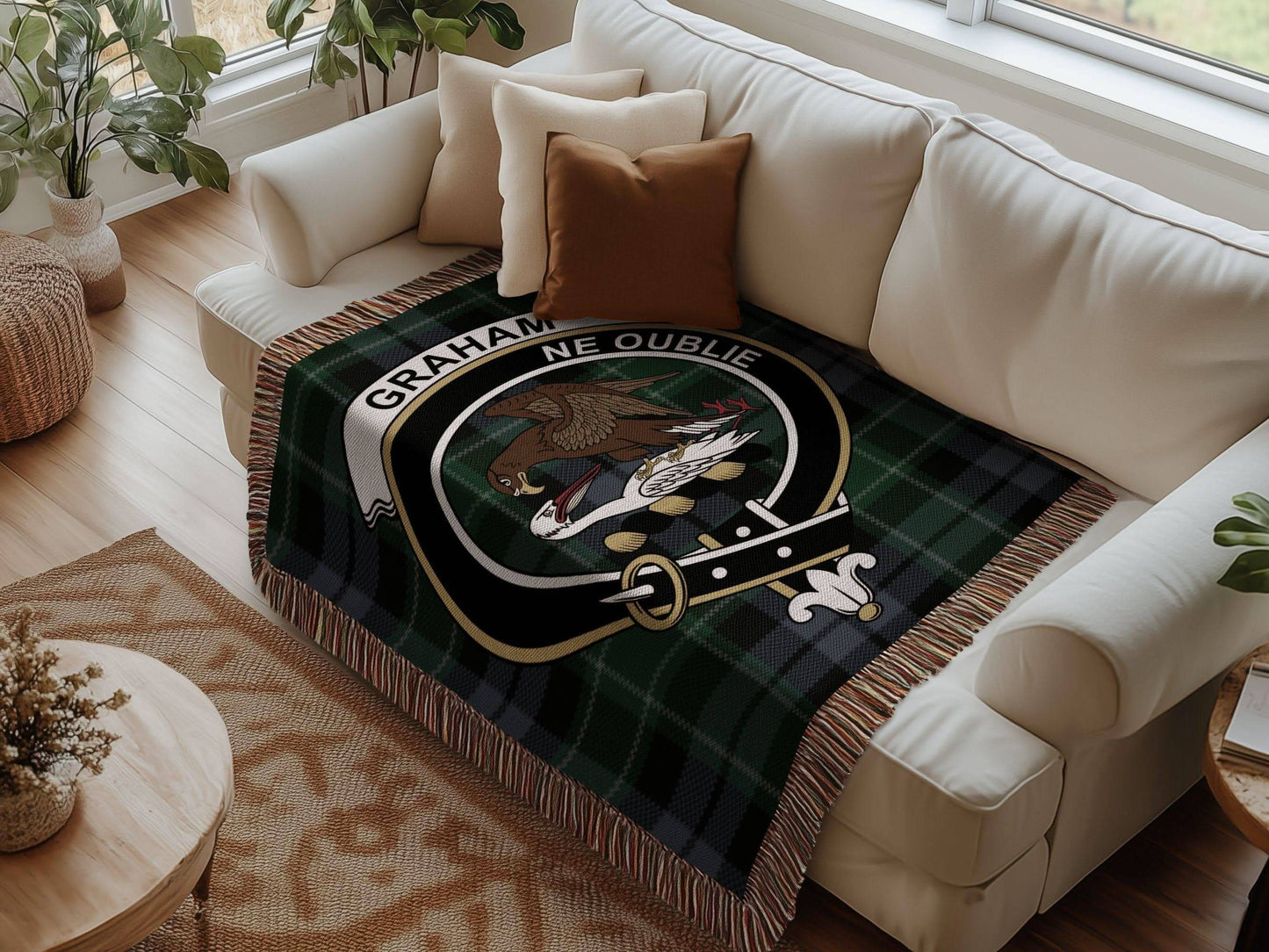 Graham Clan Crest Tartan Scottish Woven Blanket - Celtic Ancestry Gifts