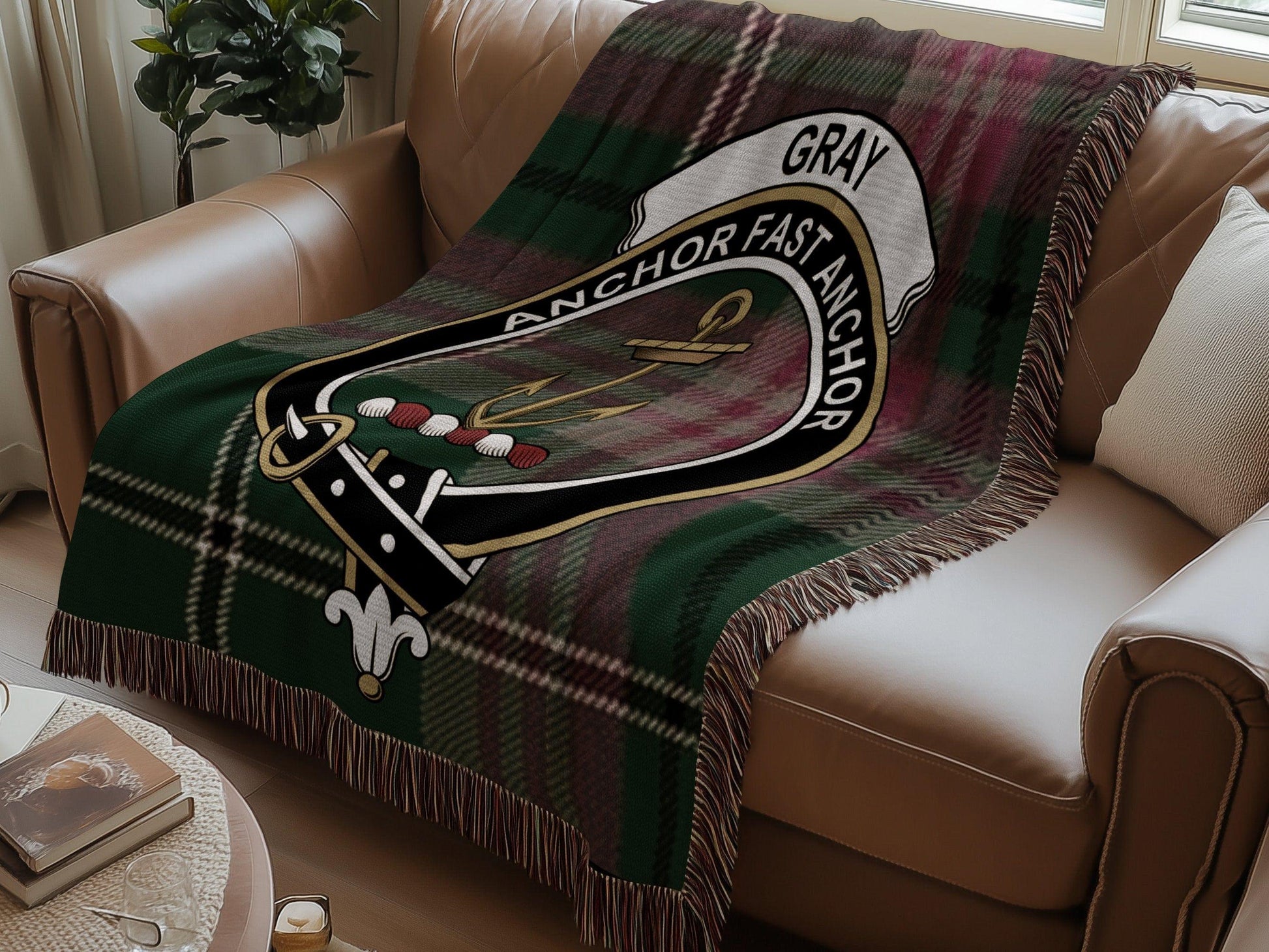 Physical Item Gray Clan Crest Tartan Scottish Woven Blanket