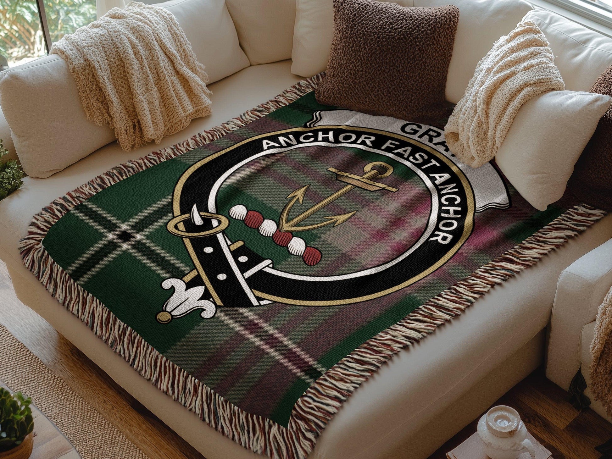 Physical Item Gray Clan Crest Tartan Scottish Woven Blanket