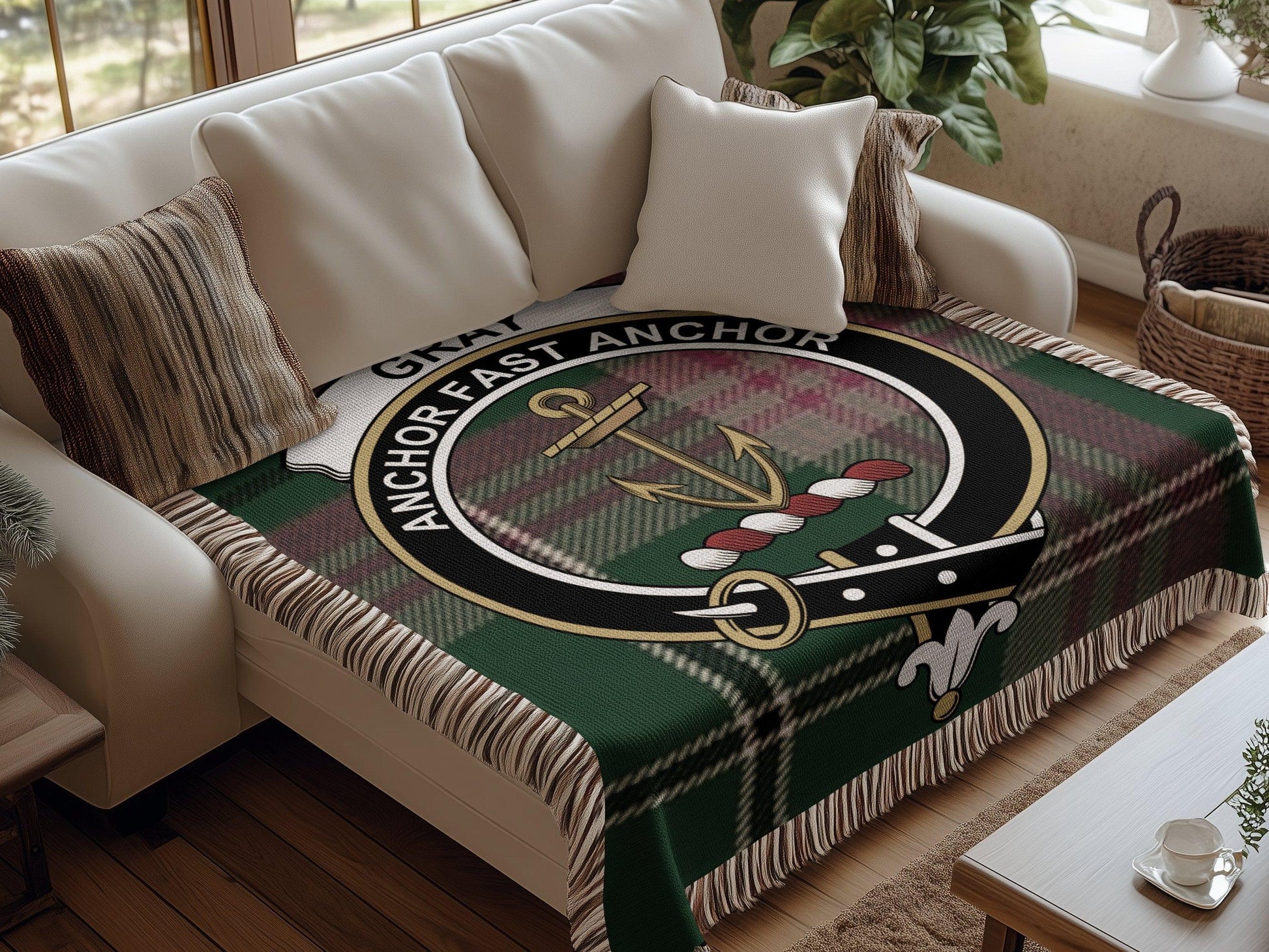 Physical Item Gray Clan Crest Tartan Scottish Woven Blanket