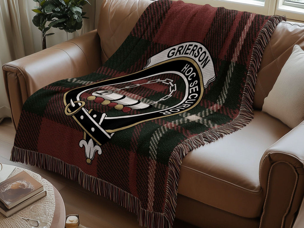 Grierson Clan Crest Tartan Scottish Woven Blanket - Celtic Ancestry Gifts