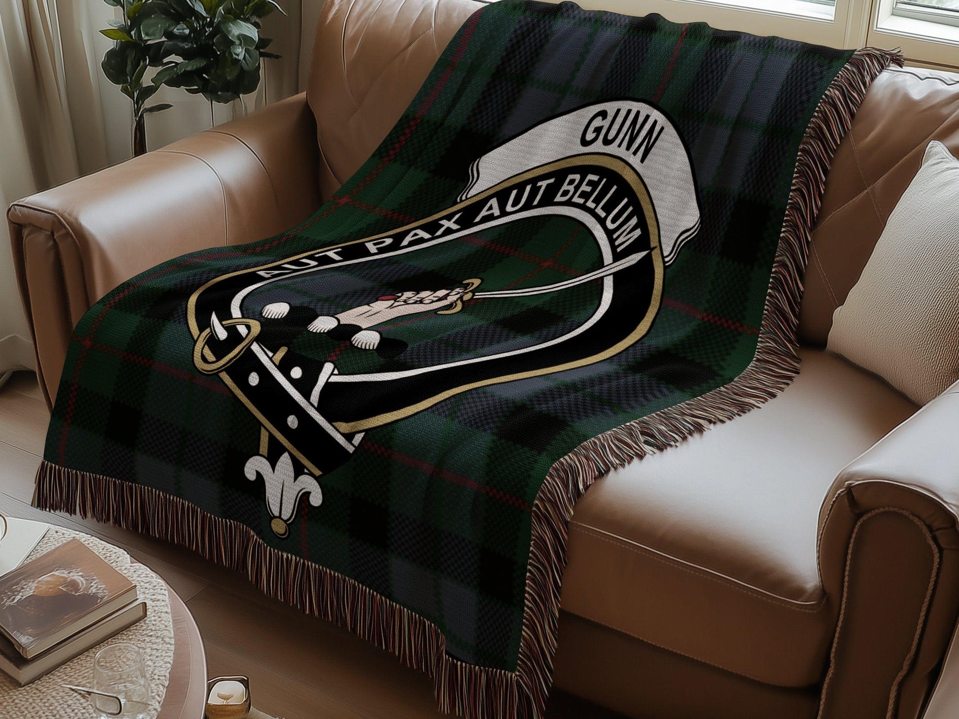 Physical Item Gunn Clan Crest Tartan Scottish Woven Blanket