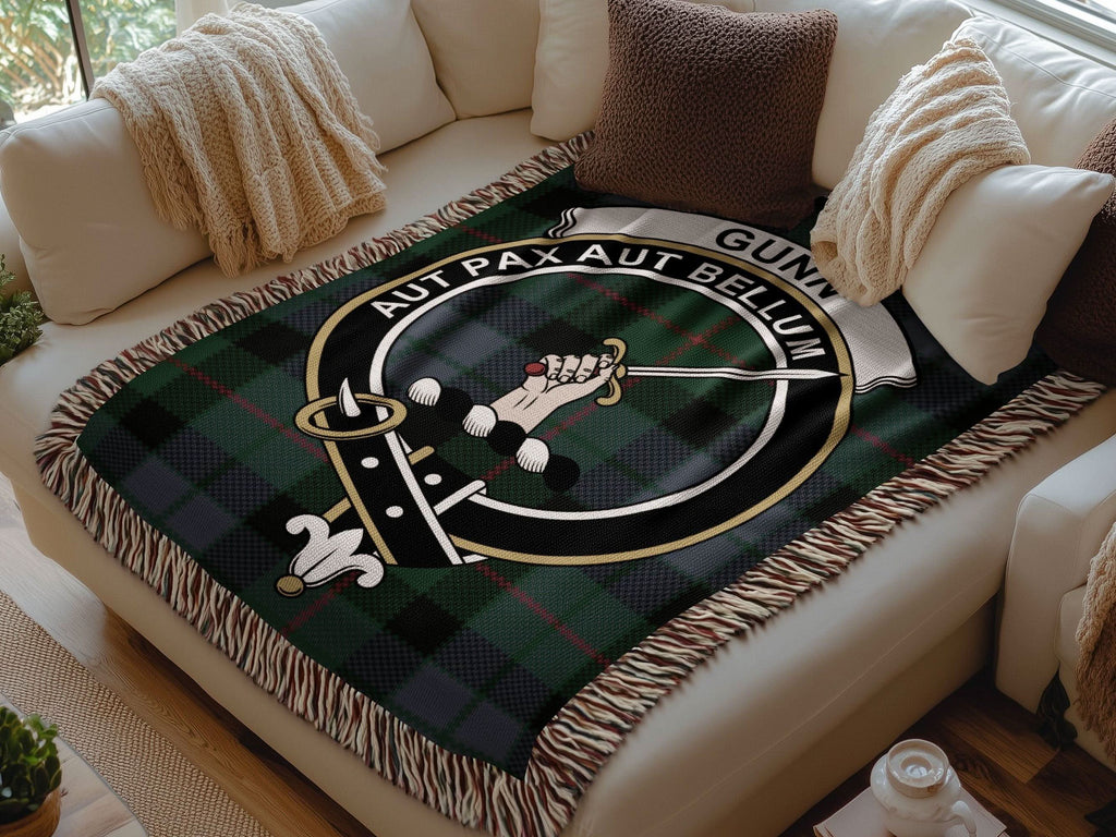 Gunn Clan Crest Tartan Scottish Woven Blanket - Celtic Ancestry Gifts
