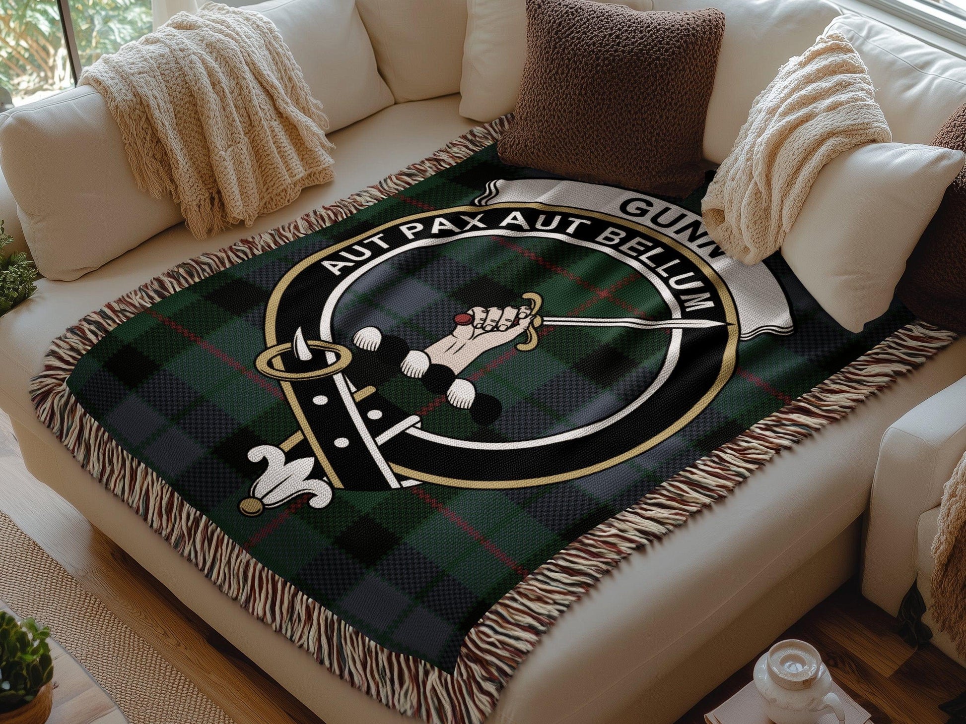 Physical Item Gunn Clan Crest Tartan Scottish Woven Blanket
