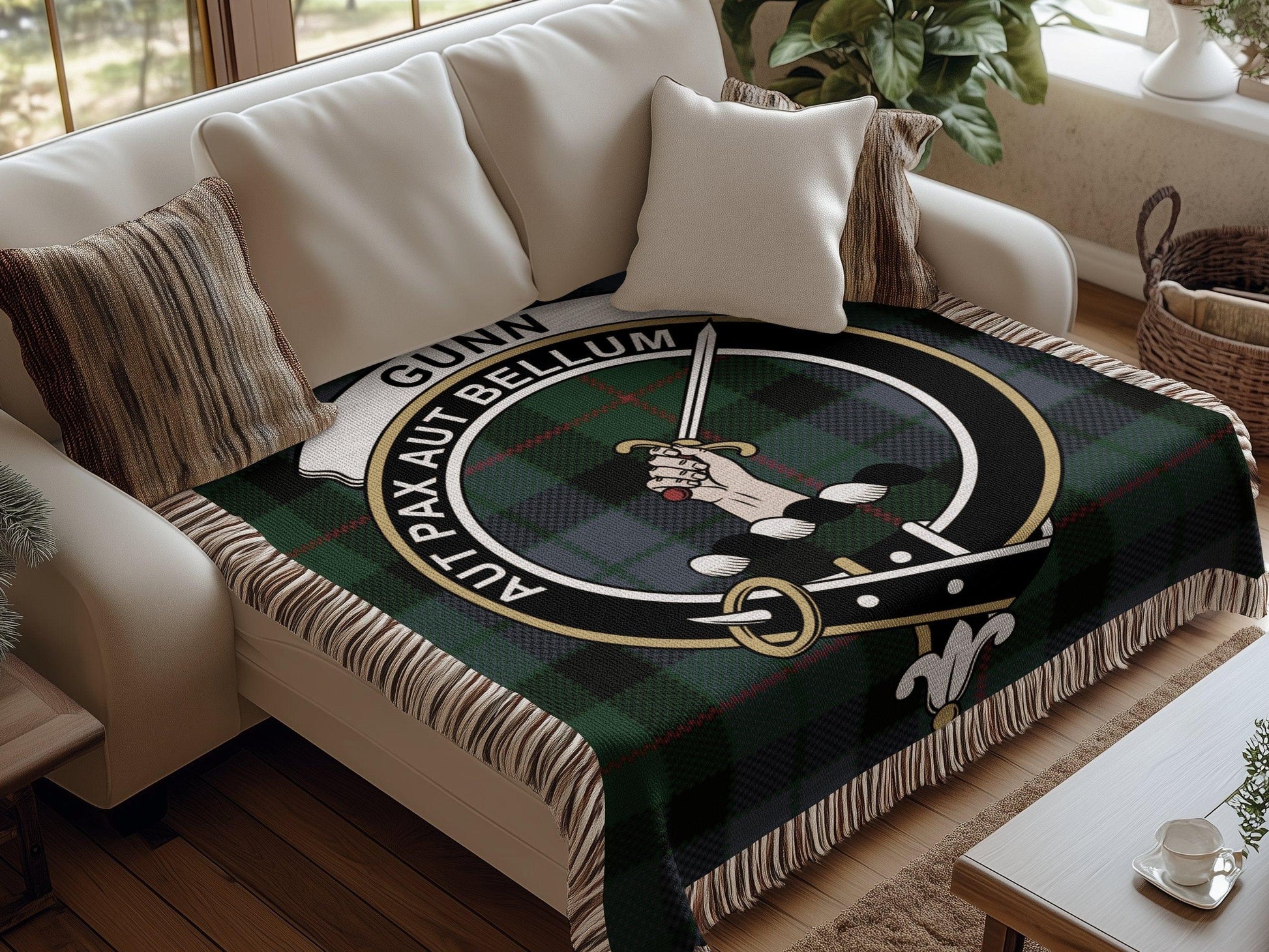 Physical Item Gunn Clan Crest Tartan Scottish Woven Blanket