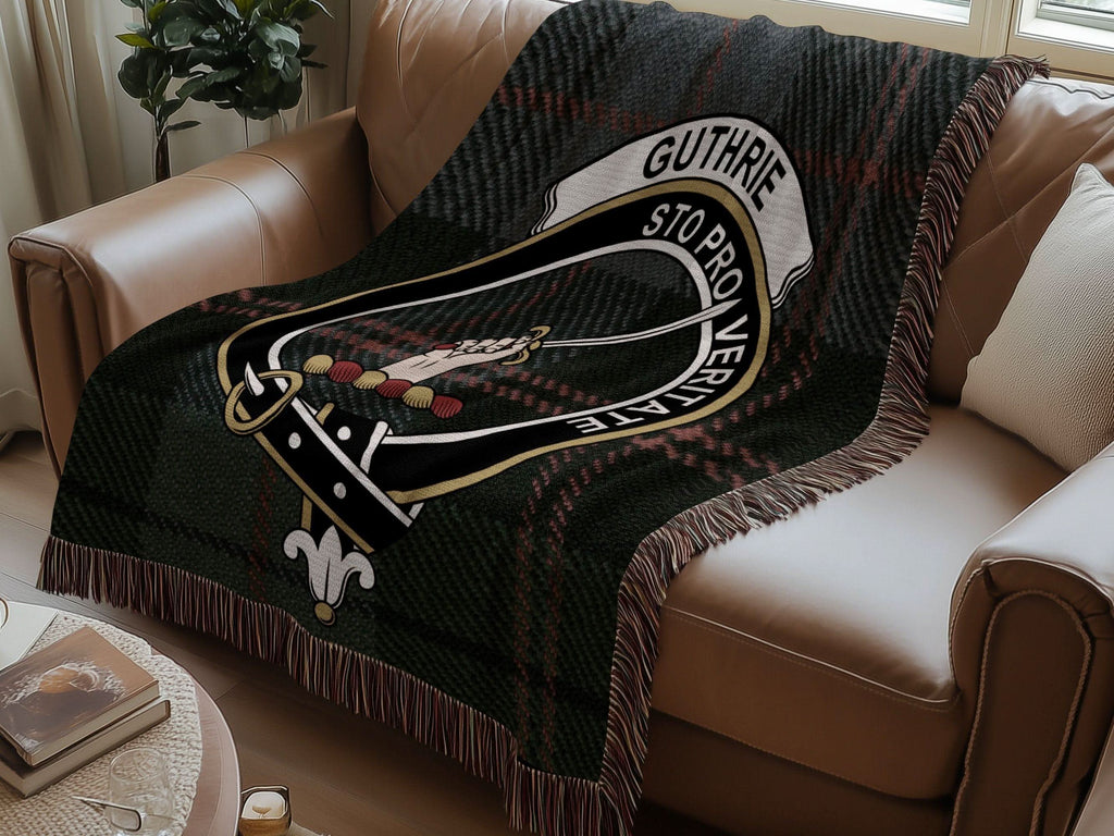 Guthrie Clan Crest Tartan Scottish Woven Blanket - Celtic Ancestry Gifts