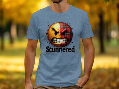 Physical Item Heather Indigo / S Scunnered Funny Scottish Emoji T-Shirts with Unique Saying Graphics