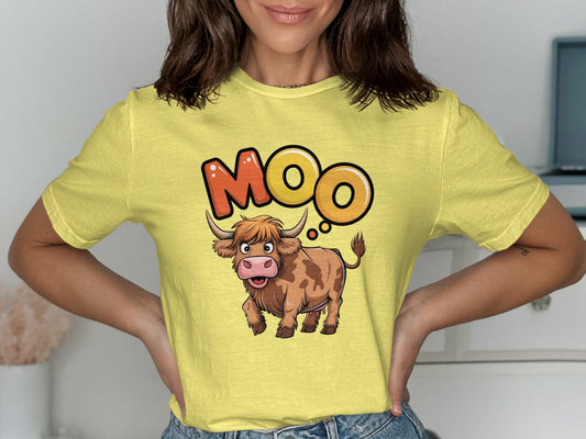 Physical Item Highland Cow Cartoon Moo Thinking Bubble T-Shirts