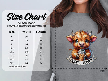 Physical Item Highland Cow Coffee Addict T Shirt Cute Cow Drinking Coffee Shirt Café Lover Gift