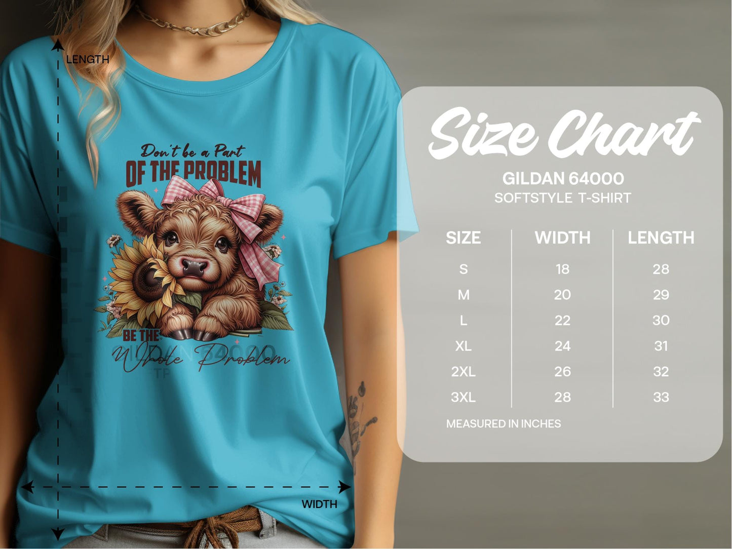 Physical Item Highland Cow Tshirt or Sweatshirt, Don't be a Part of the Problem, Be the Whole Problem, Cute Cow with Sunflower