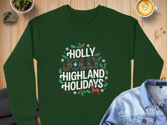 Physical Item Holly Jolly Highland Holidays Scottish Christmas Sweatshirts