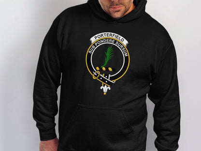 Physical Item Hoodies / S / Black Porterfield Scottish Clan Crest Tartan long sleeve tee sweatshirt hoodie