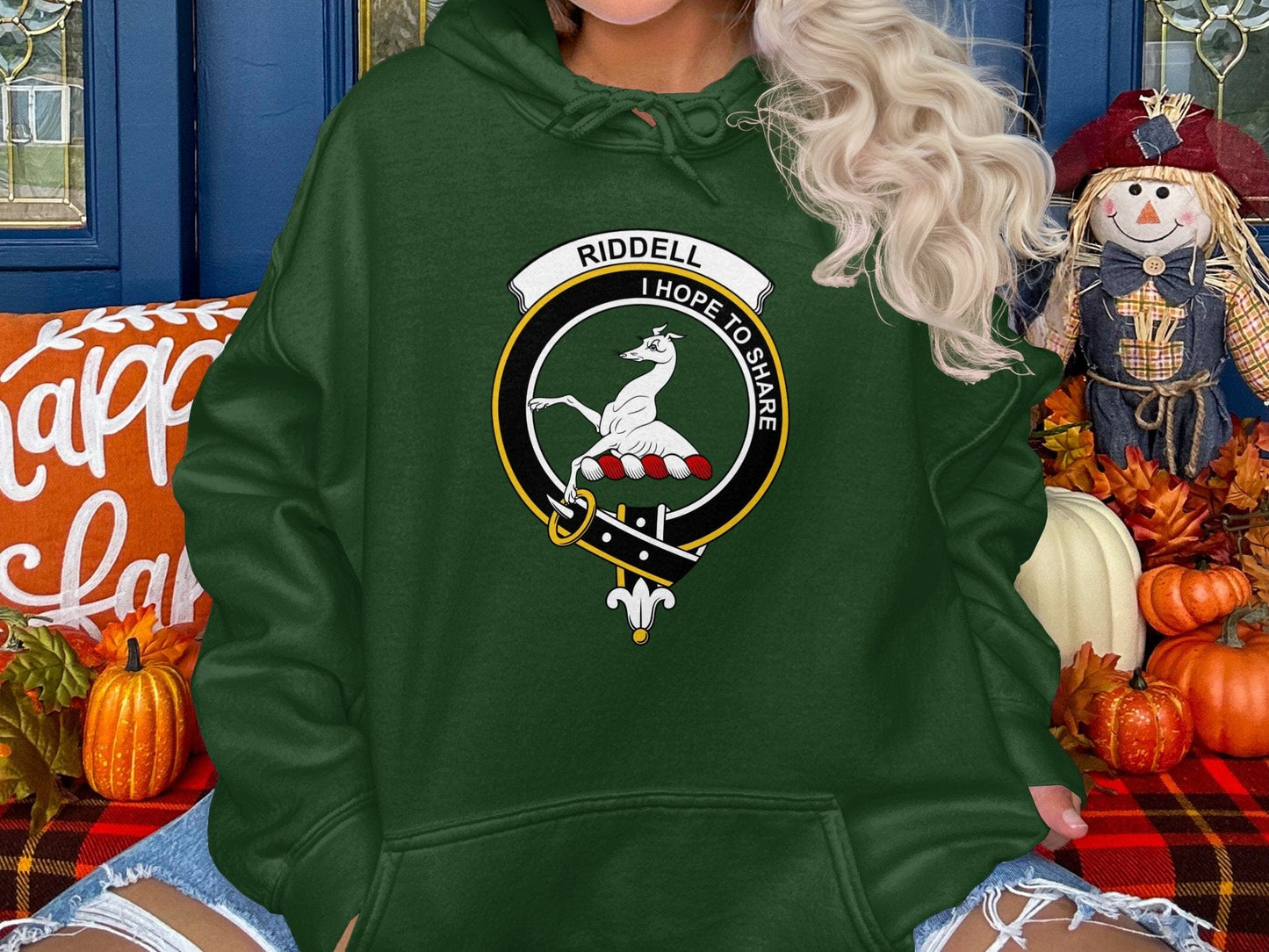 Physical Item Hoodies / S / Forest Green Riddell Scottish Clan Crest Tartan long sleeve tee sweatshirt hoodie