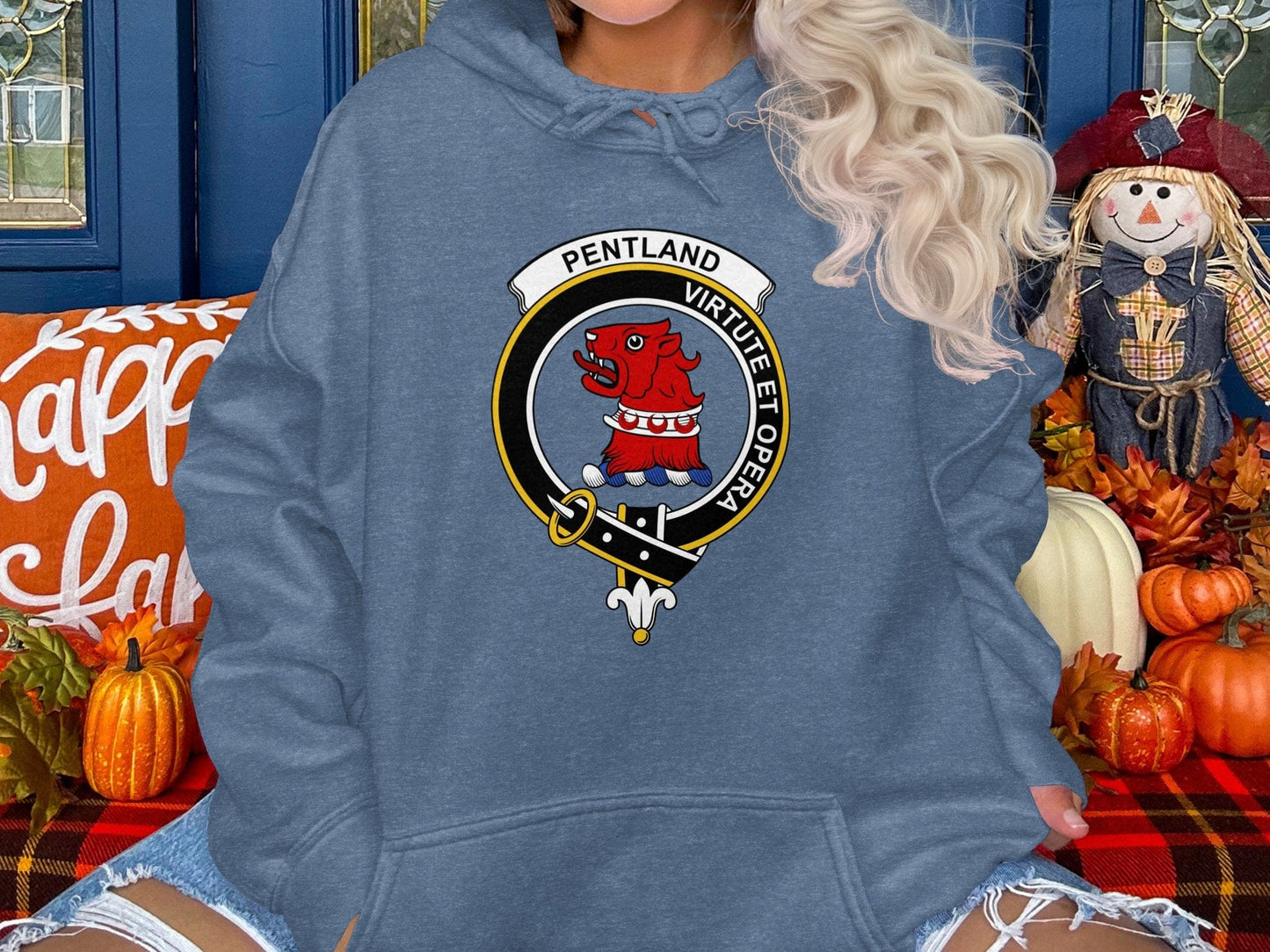 Physical Item Hoodies / S / Heather Sport Dark Navy Pentland Clan Crest Scottish Tartan long sleeve tee sweatshirt hoodie